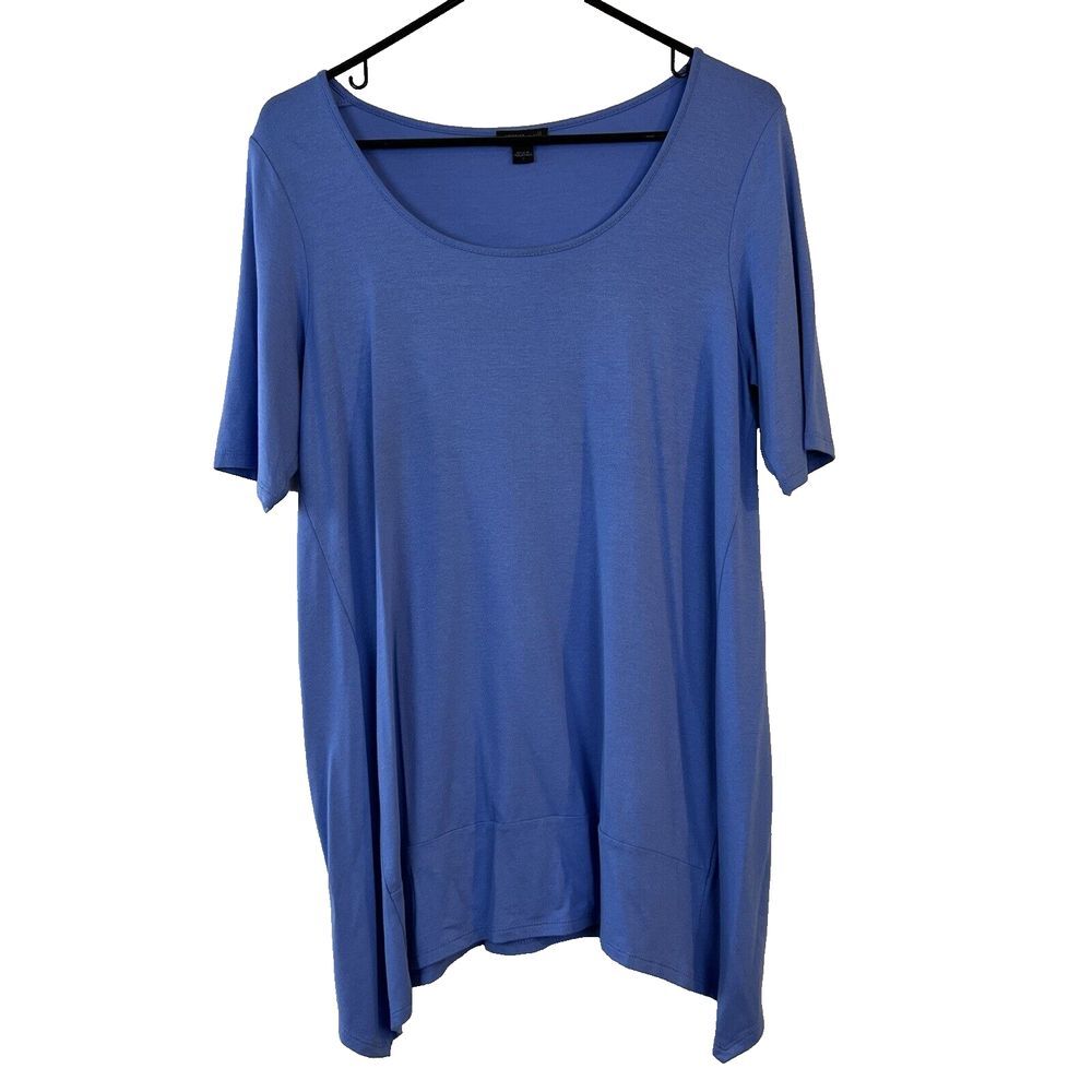 J. Jill Wearever Tunic‎ Womens Small Blue Short Sleeve Scoop Neck Sharkbite Hem